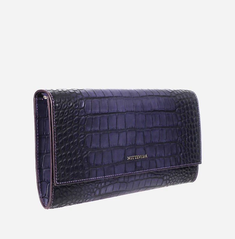 CLEO CROC EMBOSSED LEATHER CLUTCH - DARK VIOLET