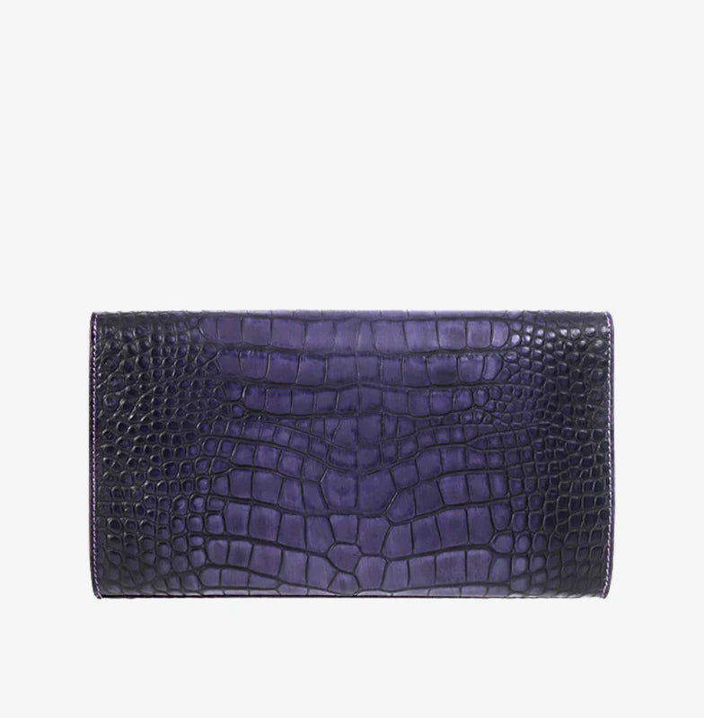 CLEO CROC EMBOSSED LEATHER CLUTCH - DARK VIOLET