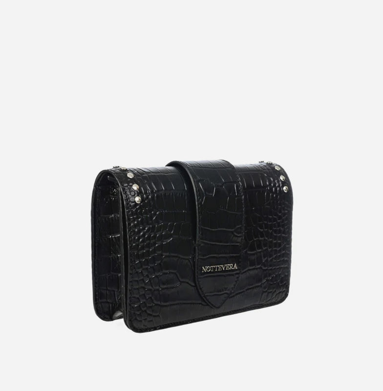 Kira Black Mini Croc Embossed Crossbody Leather Bag | NOTTEVERA