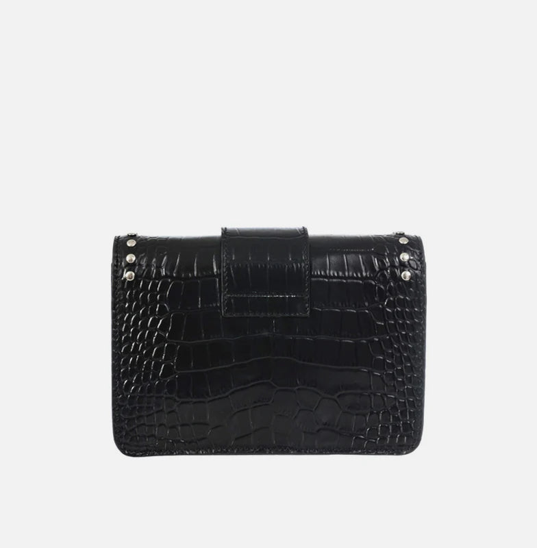 Kira Black Mini Croc Embossed Crossbody Leather Bag | NOTTEVERA