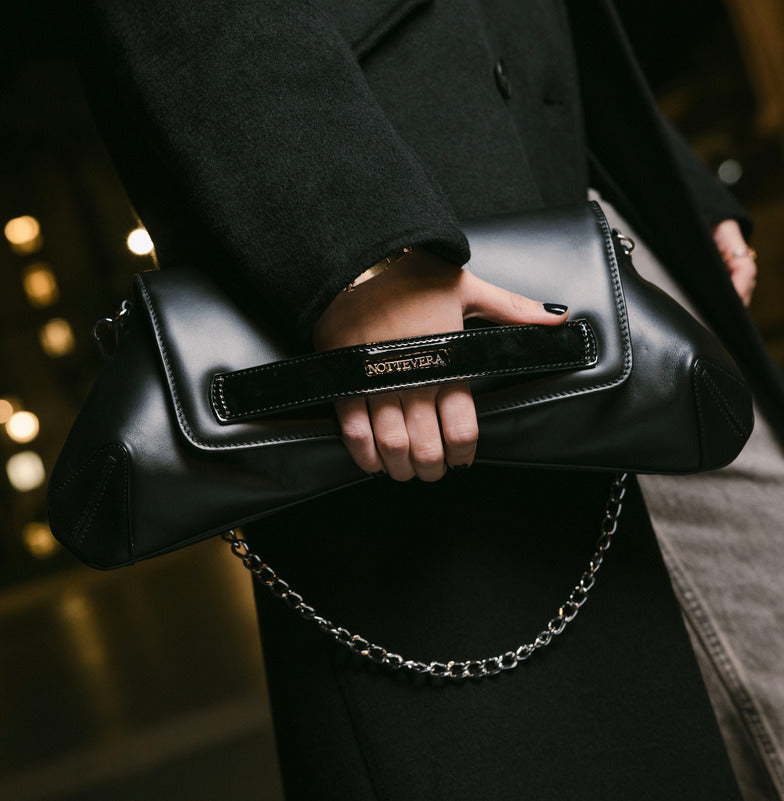 LINDA LEATHER CLUTCH - BLACK - NOTTEVERA