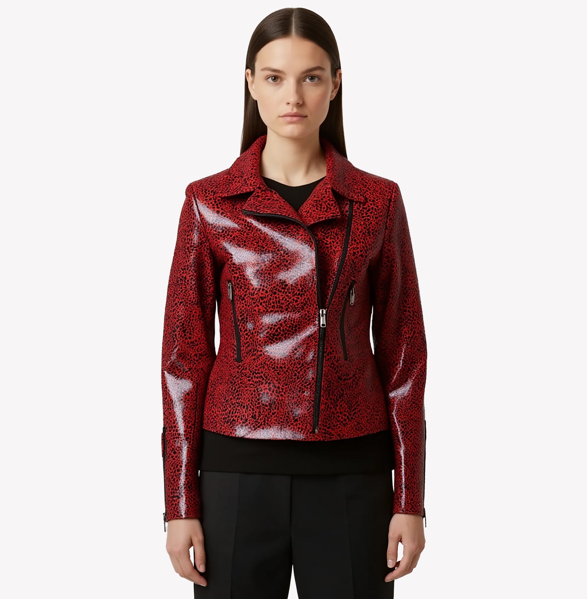 MARISSA LEOPARD PRINT WATERPROOF RED SUEDE LEATHER JACKET NOTTEVERA