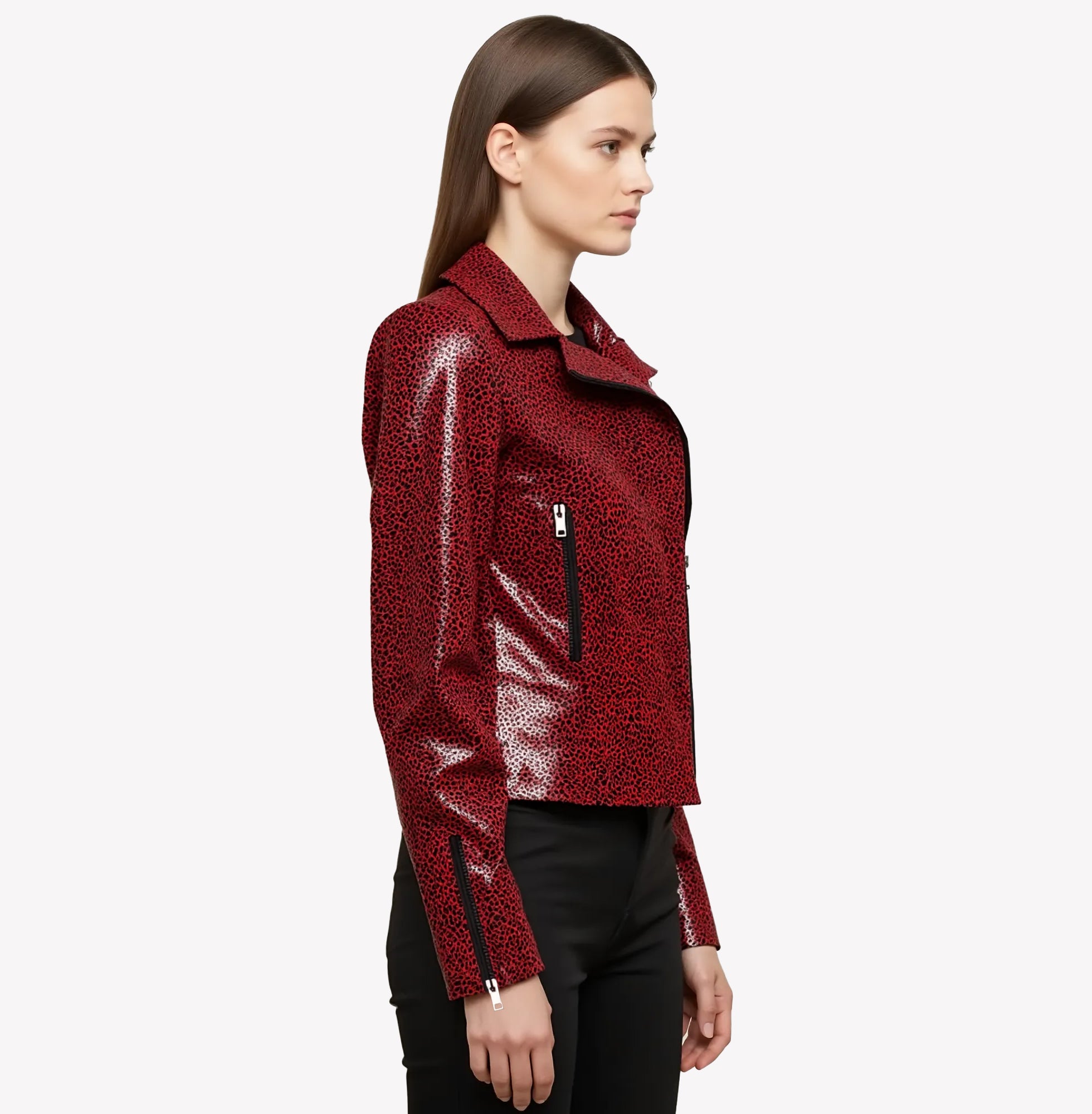 MARISSA LEOPARD PRINT WATERPROOF RED SUEDE LEATHER JACKET NOTTEVERA