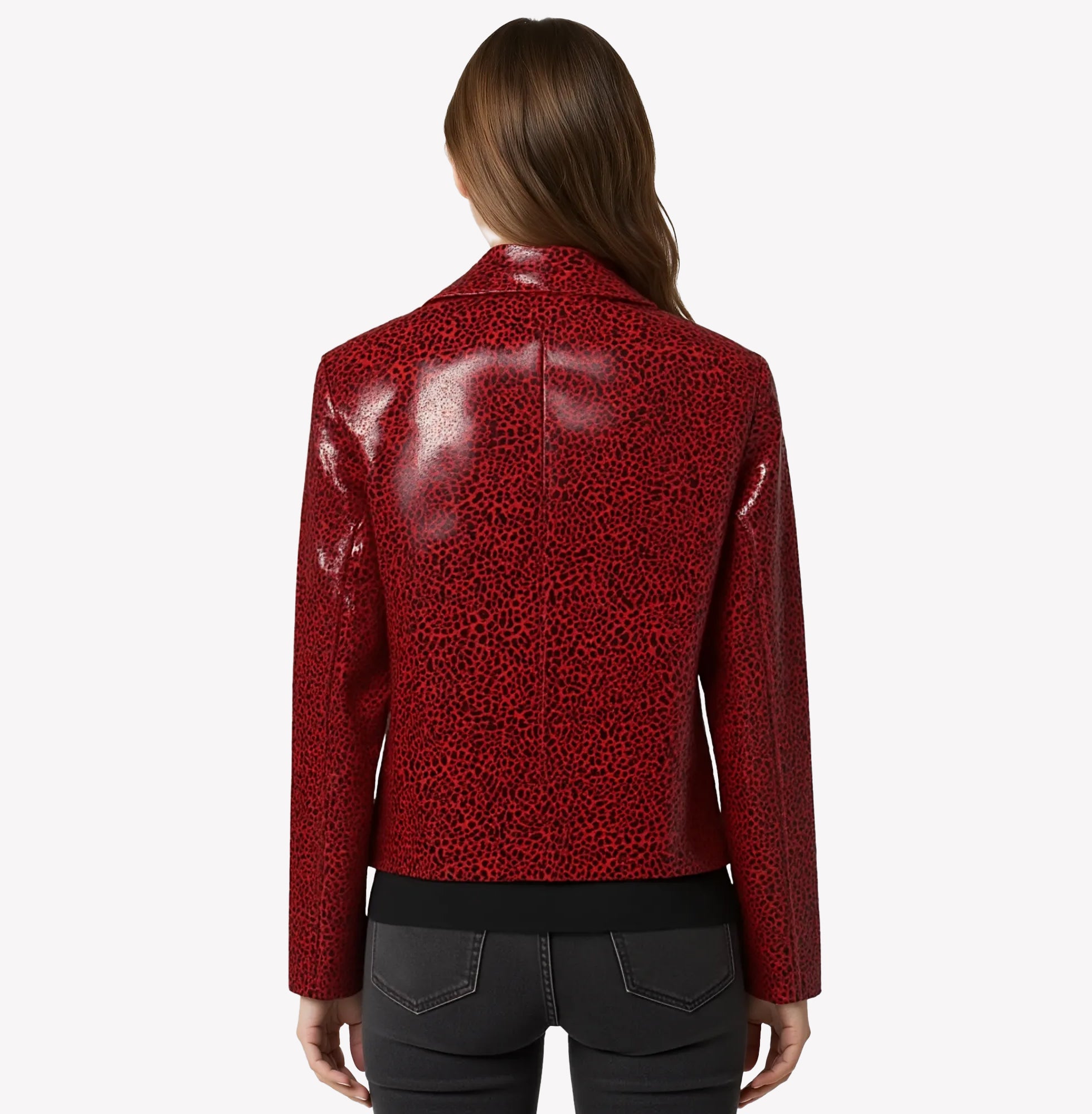 MARISSA LEOPARD PRINT WATERPROOF RED SUEDE LEATHER JACKET NOTTEVERA