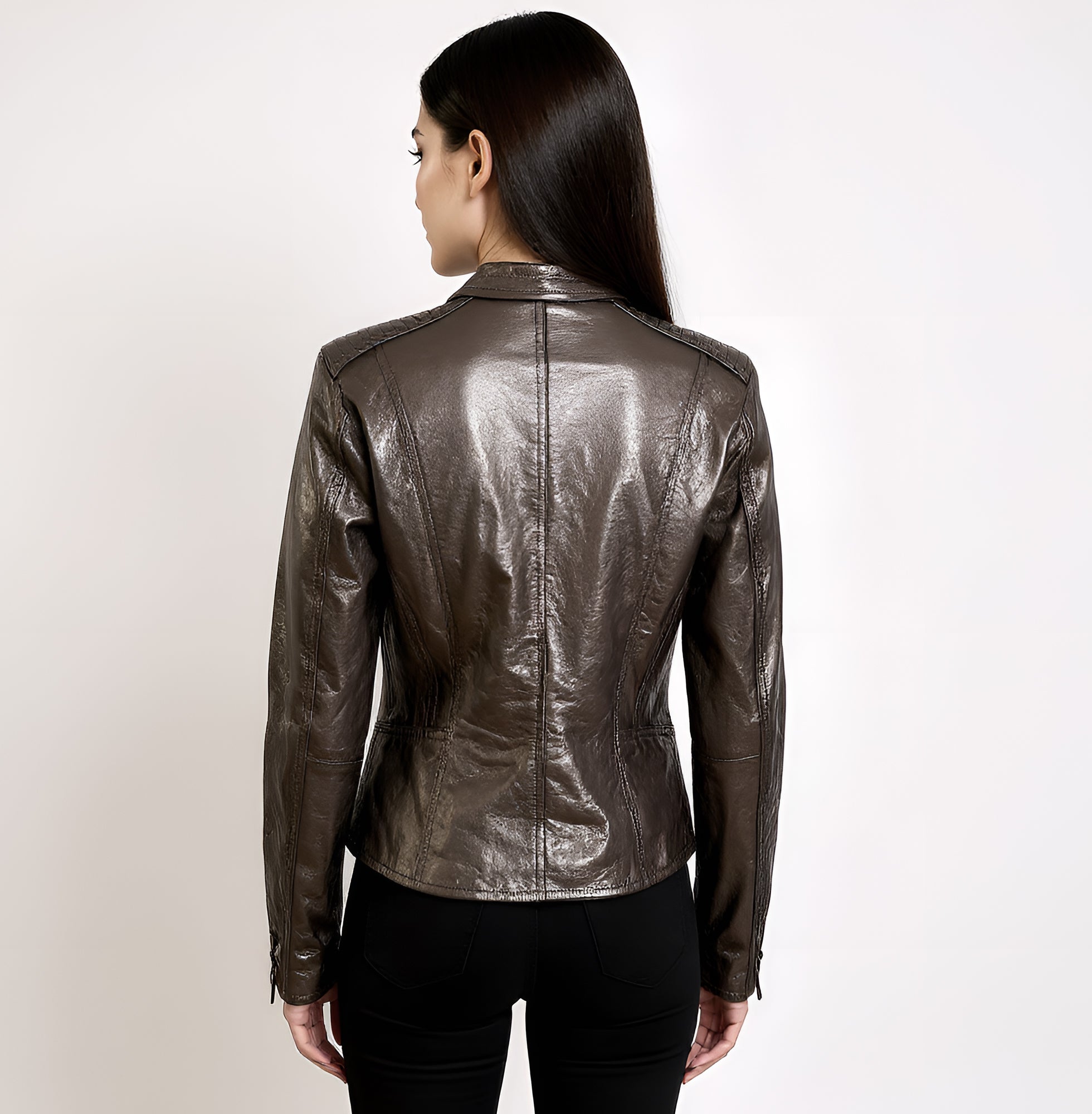 TONYA MOTO LAMB JACKET - LAMINATED SILVER