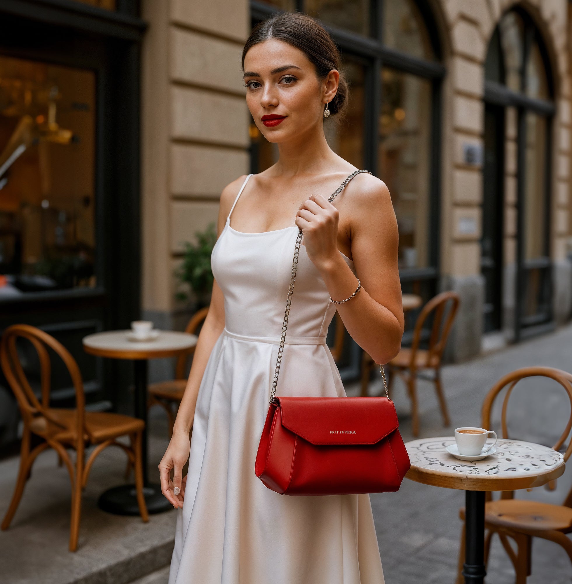 VERONICA GEOMETRIC LEATHER CLUTCH - RED