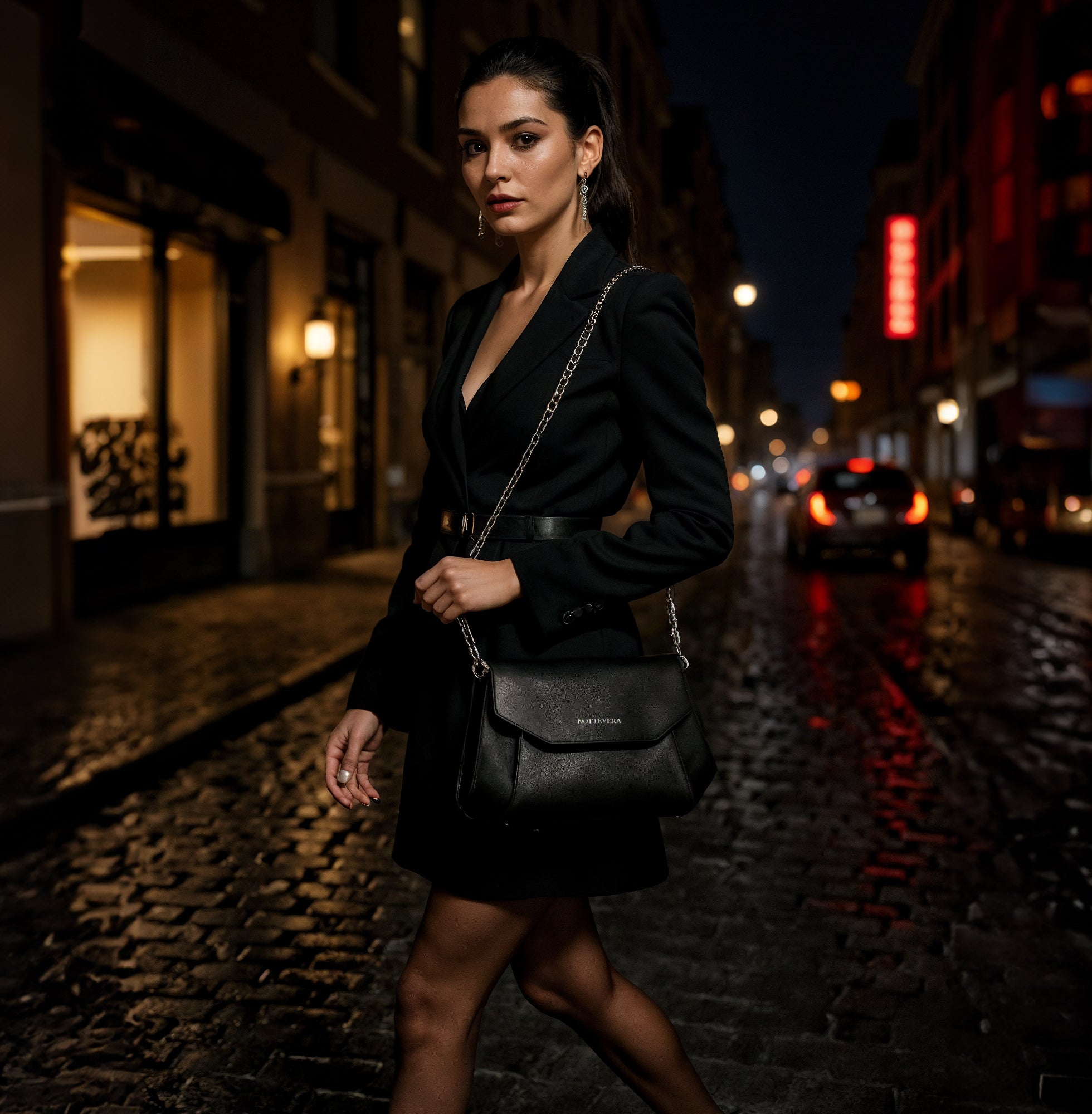 VERONICA GEOMETRIC LEATHER CLUTCH - BLACK