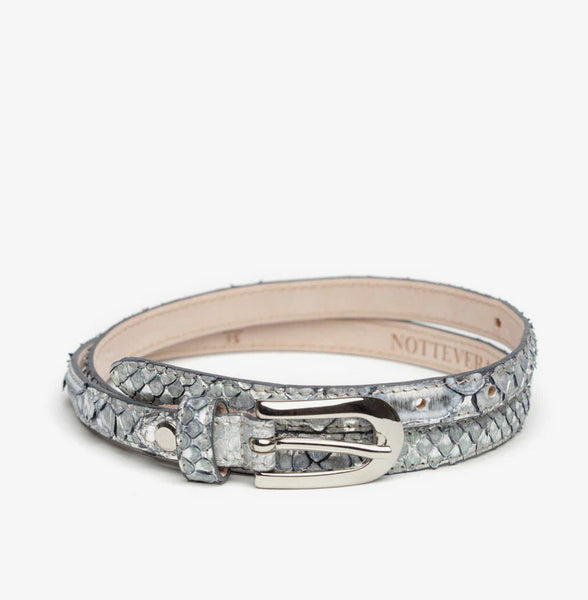 HOLLYWOOD SKINNY SILVER PYTHON BELT