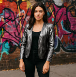 EVALINA LAMINATED SHEEPSKIN COLLARLESS JACKET NOTTEVERA