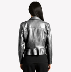 EVALINA LAMINATED SHEEPSKIN COLLARLESS JACKET NOTTEVERA