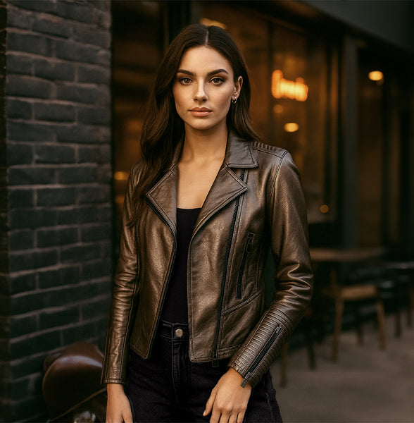 TONYA MOTO LAMB JACKET - LAMINATED SILVER