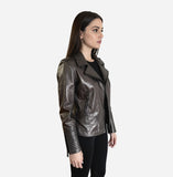 TONYA MOTO LAMB JACKET - LAMINATED SILVER