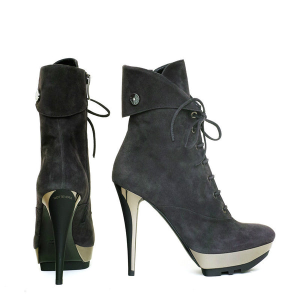 GRINTA GRAY SUEDE LACE-UP BOOT