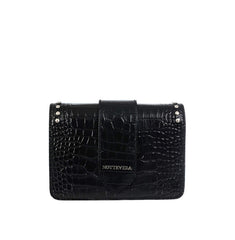 Kira Black Mini Croc Embossed Crossbody Leather Bag | NOTTEVERA