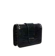 Kira Black Mini Croc Embossed Crossbody Leather Bag | NOTTEVERA